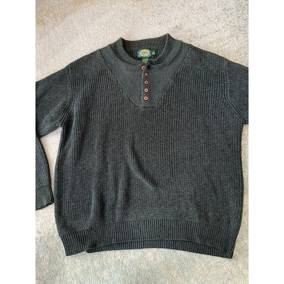CABELA'S Men's Sz L Green 1/4-Button Henley Knit Sweater Pullover - Picture 1 of 6